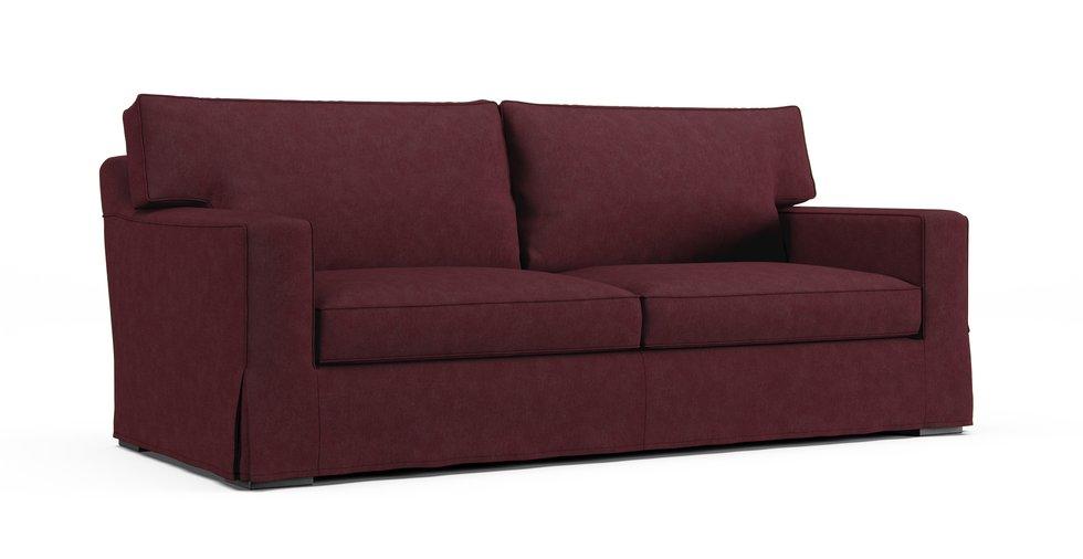 A Crate & Barrel Axis II 2-Seat Queen Sleeper Sofa in an Everyday Weave Maroon cover