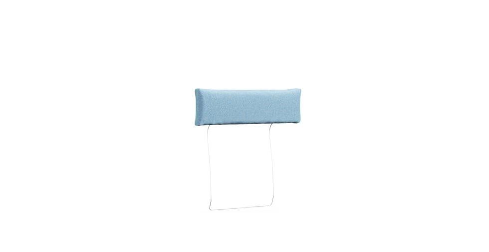 An IKEA Finnala headrest in a Clawproof Velvet Sky Blue cover