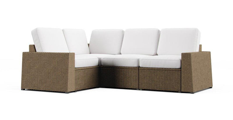 White Cotton Canvas cushion covers on a modular IKEA Solleron three seater corner outdoor sofa