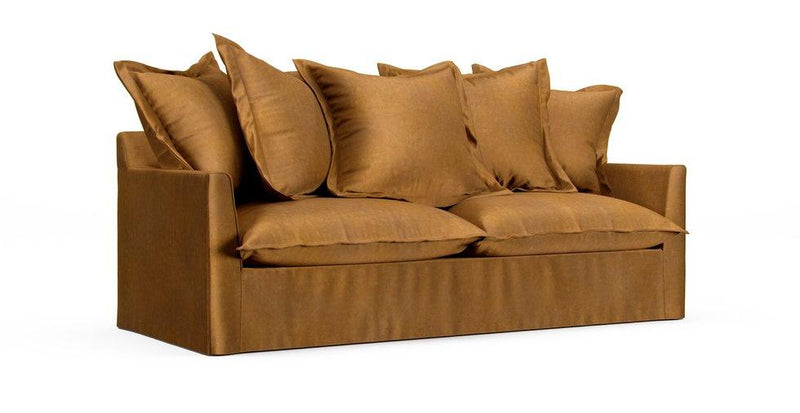 A Maisons Du Monde Barcelone three to four Seater Sofa in a Signature Velvet Caramel cover