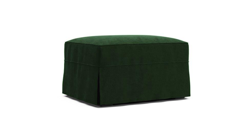 A Pottery Barn Basic ottoman in a Classic Velvet Forest Green cover