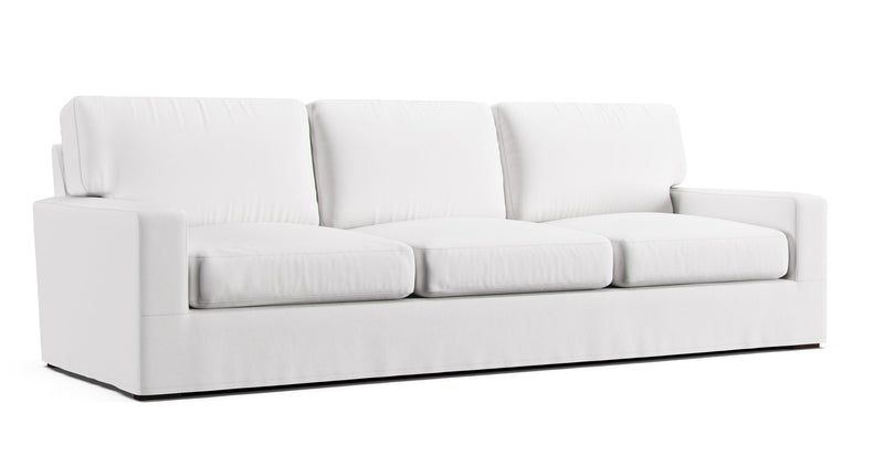 Pottery Barn Turner Square Arm sofa featuring machine washable white Cotton Canvas slipcover