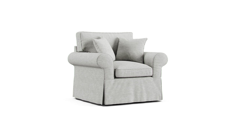 A Maisons du Monde Butterfly armchair in a grey ash Textured Weave cover