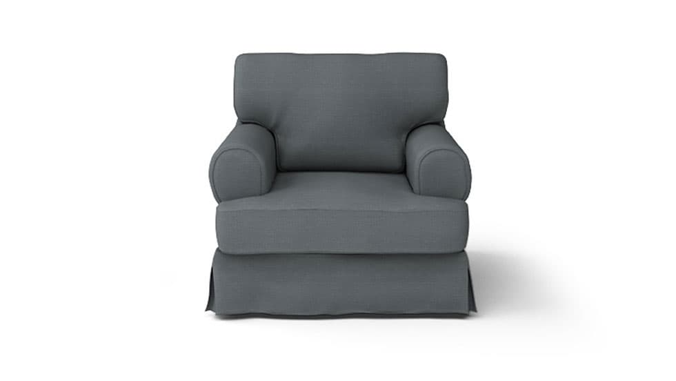 Front view of a IKEA Barkaby armchair in a charcoal Cotton Canvas cover