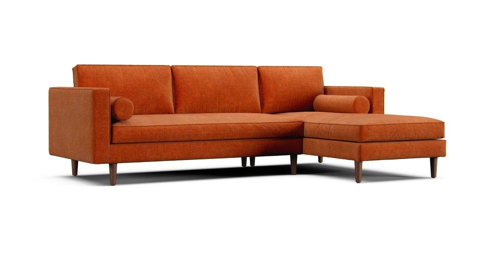 An Article Sven sectional in a Comfort Chenille Burnt Orange cover