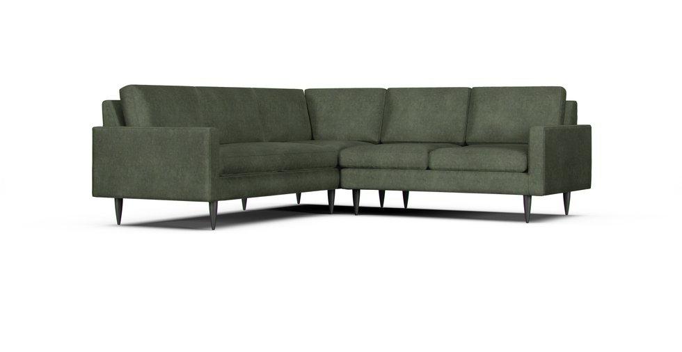 A Crate & Barrel Petrie Midcentury 2-Piece Corner Sectional in a Signature Velvet Bayleaf cover