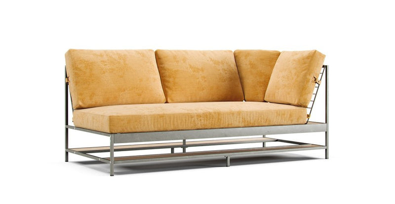 IKEA Ekebol sofa with cushion covers in amber Performance Weave on a white background