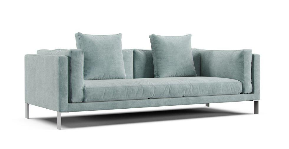 A Habitat Newman 3 seater sofa in a Performance Weave Mineral Blue cover