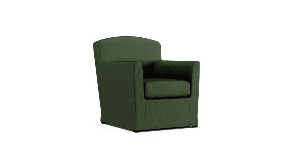 IKEA Ekenas armchair in a forest green Cotton Canvas cover on a white background
