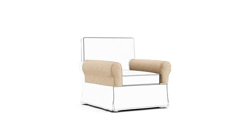Sand coloured Textured Weave Khaki armrest protectors on an IKEA Ektorp armchair