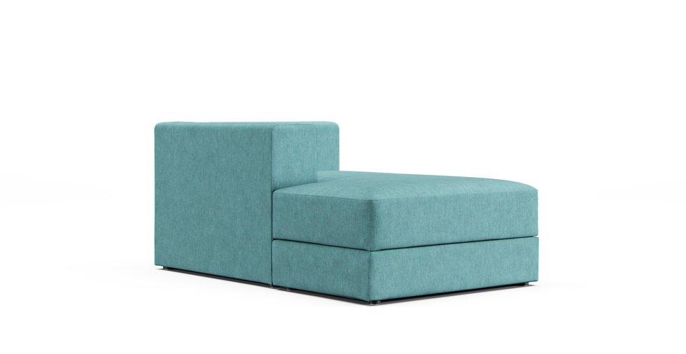 A IKEA Jattebo Chaise Longue Module with armrest in a Performance Tweed Mineral Blue cover