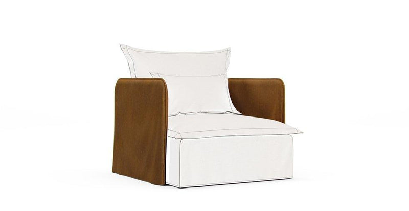 Signature Velvet Caramel armrest covers on an IKEA Soderhamn armchair