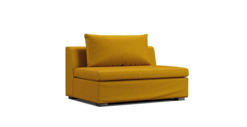 IKEA Vaxholm two seater section in an amber Eco Twill cover on a white background