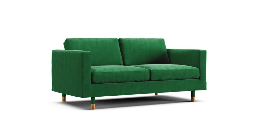 IKEA Landskrona in an emerald Classic Velvet cover on a white background