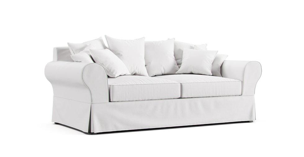 A Maisons du Monde Bastide sofa in a white Cotton Canvas cover on a pure white background