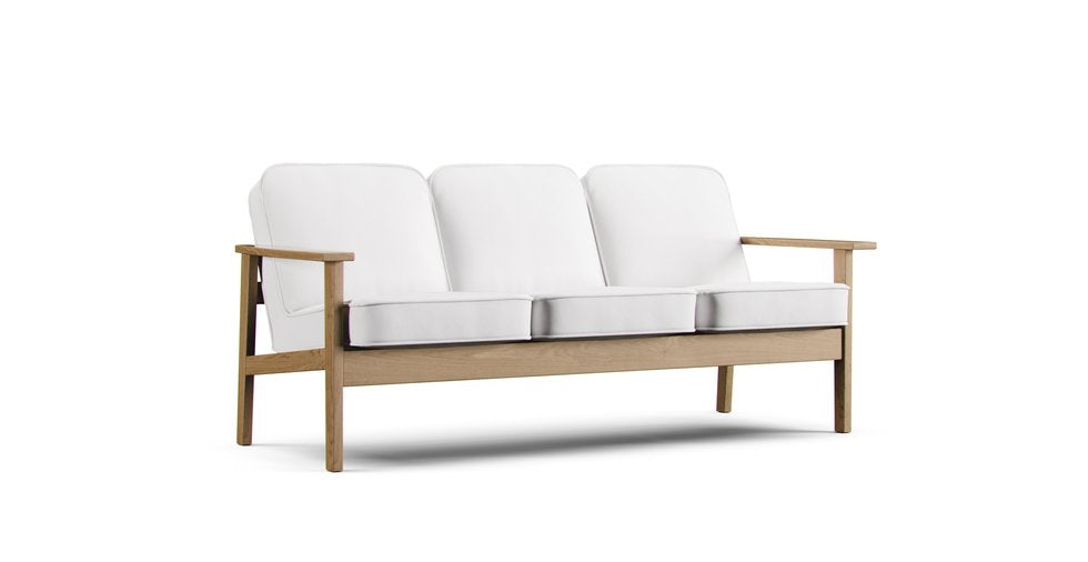 MUJI Ash Wooden Frame sofa featuring white Cotton Canvas slipcover