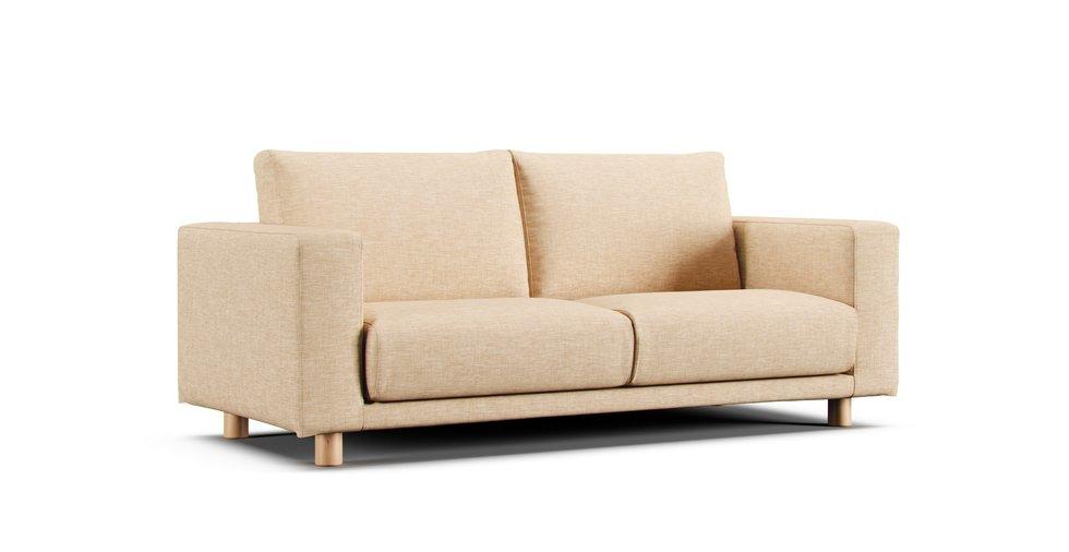 A Muji 2019/2020 Wide Arm Urethane Pocket Coil 2.5 Seater sofa in a Textured Weave Khaki cover
