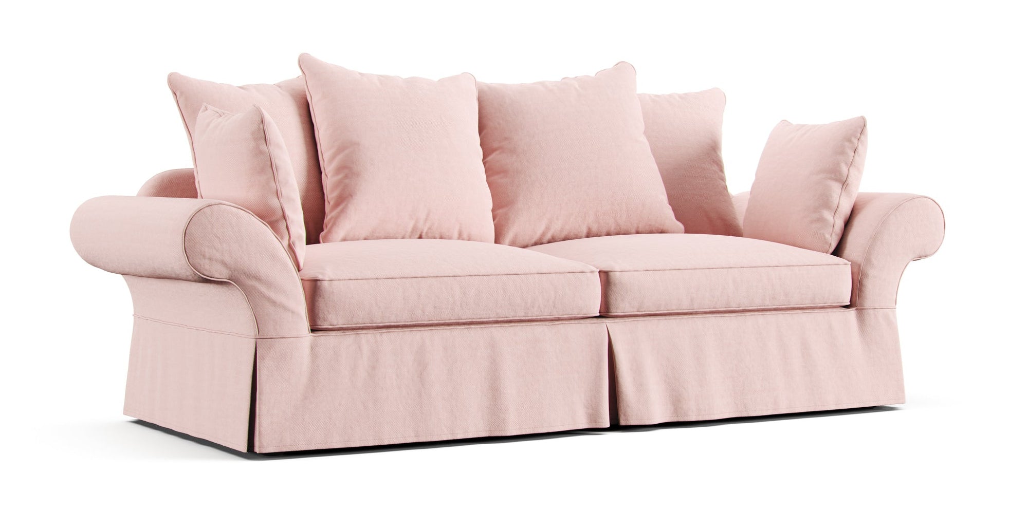 Pottery Barn Charleston sofa featuring pink brushed cotton slipcover