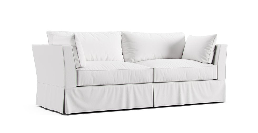 Rowe Darby sofa featuring machine washable white Cotton Canvas slipcover