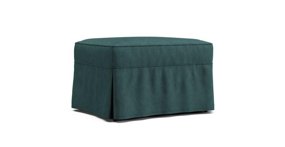 A Rowe Nantucket ottoman in a Performance Tweed Moss cover