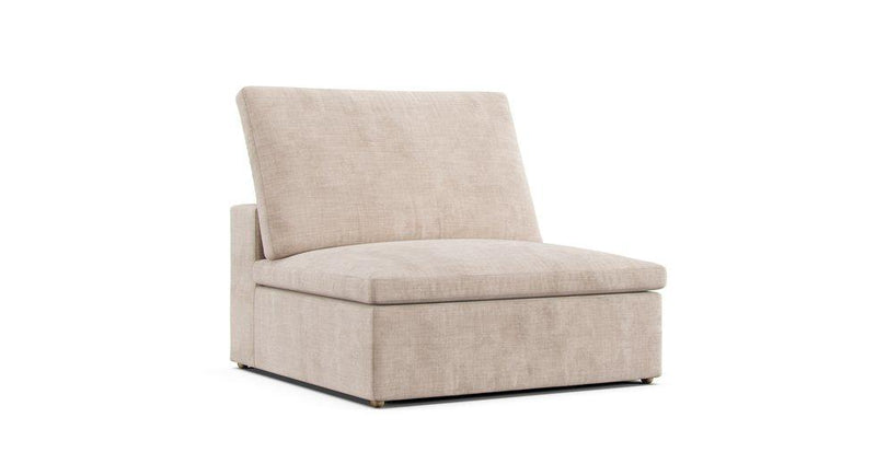 A Restoration Hardware Cloud Modular Armless Chair in a Performance Weave Natural cover