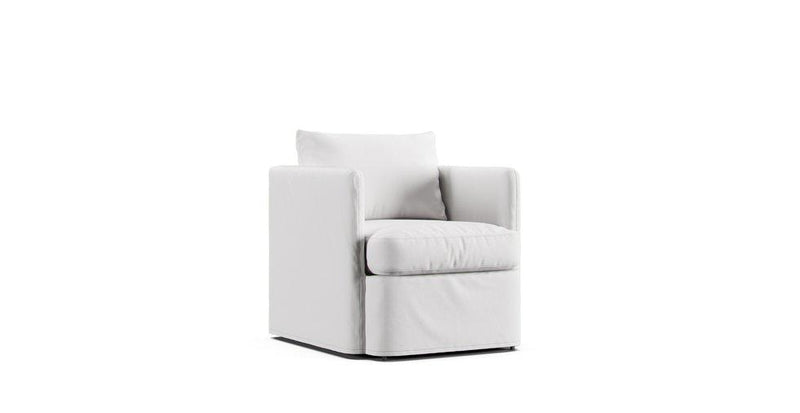 West Elm Auburn chair featuring machine washable white Cotton Canvas slipcover