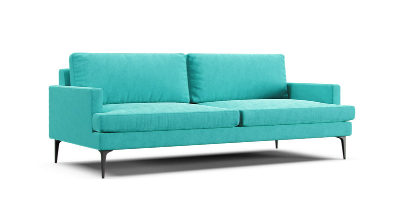 West Elm Andes eighty-six inches sofa featuring easy clean and machine washable Turquoise Classic Velvet  slipcover