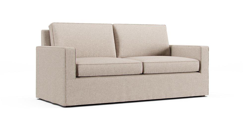 A West Elm Henry Queen Sleeper Sofa in an Eco Basketweave Oatmeal cover