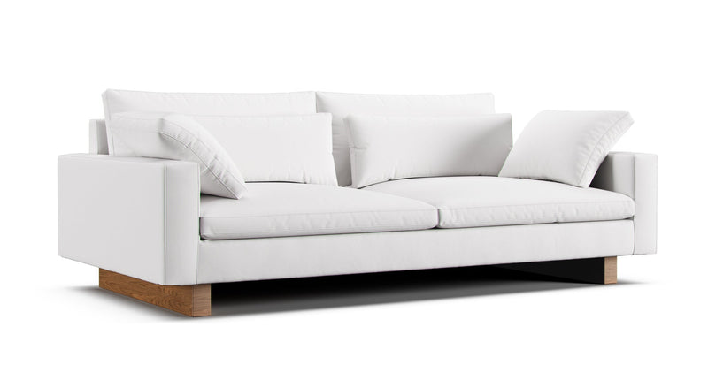 West Elm Harmony ninety-two inches sofa featuring machine washable white Cotton Canvas slipcover