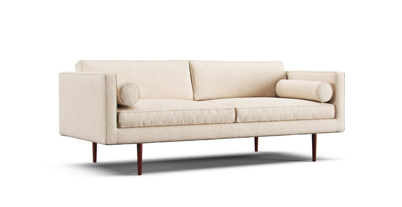 West Elm Monroe Mid-Century eighty inches sofa featuring Pure Linen natural color slipcover