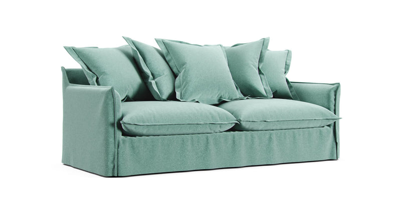 A Maisons du Monde Barcelone sofa in a light moss green Claw-proof Velvet cover