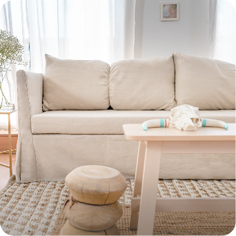 IKEA BRATHULT three-seater sofa couch with Everyday Linen Cream slipcover in a minimalist living room