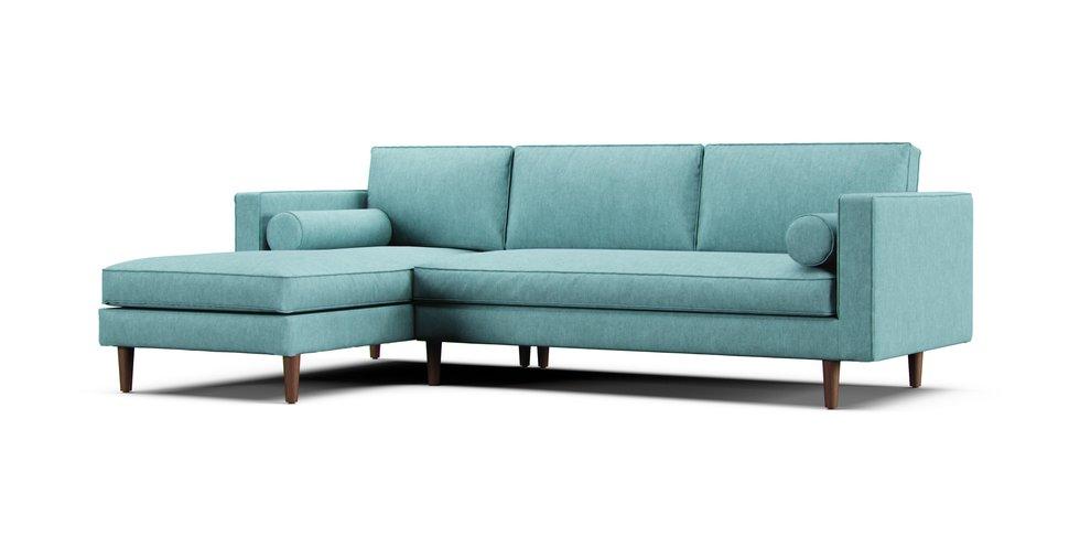 Sven Sectional Sofa Cover - Care+ Tweed Mineral Blue