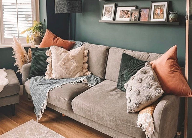 Sofa cushion with Fall-themed slipcover variations