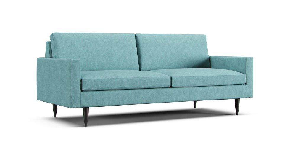 Petrie Midcentury Sofa Slipcover - Care+ Tweed Mineral Blue