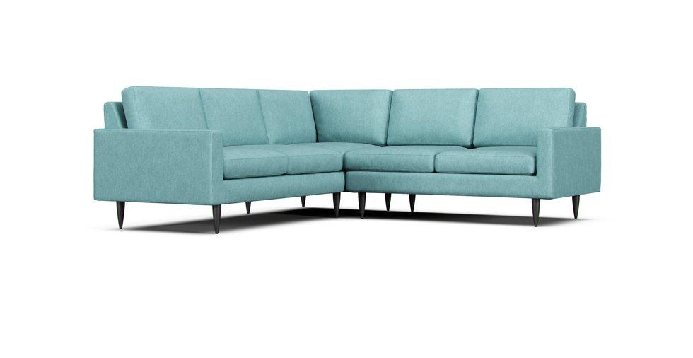 Petrie Midcentury 2-Piece Corner Sectional Slipcover - Care+ Tweed Mineral Blue