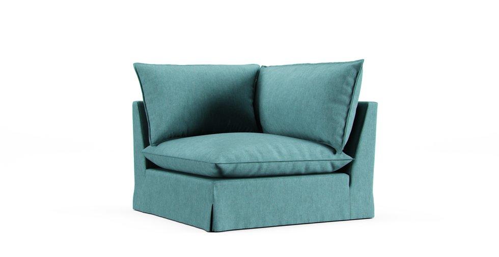 Unwind Corner Chair Slipcover - Care+ Tweed Mineral Blue