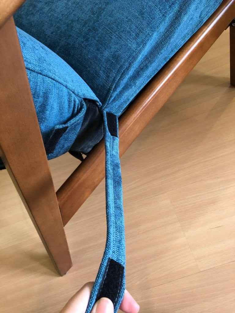 Image: Armchair slipcover guide - shows the Velcro placement on the strap