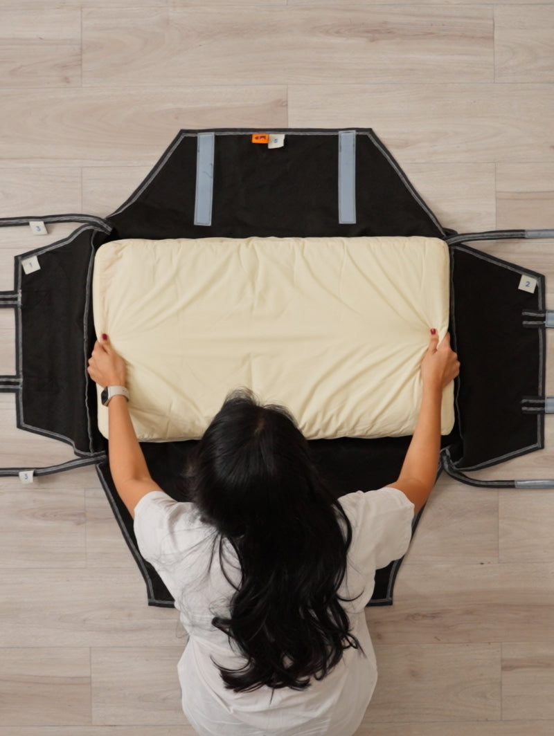 Quick-easy-guide-to-transform-your-sofa-with-ComfortWorks-universal-couch-cushion-cover-FlexiFit-step-1-position-cushion-insert-to-centre-of-the-cover