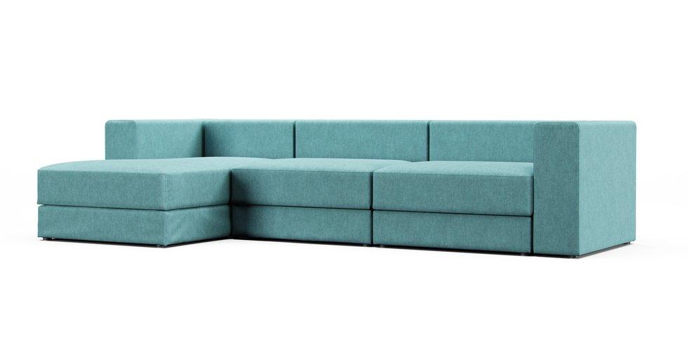 Jattebo 4-seat Modular Sofa with Chaise Longue Cover - Care+ Tweed Mineral Blue