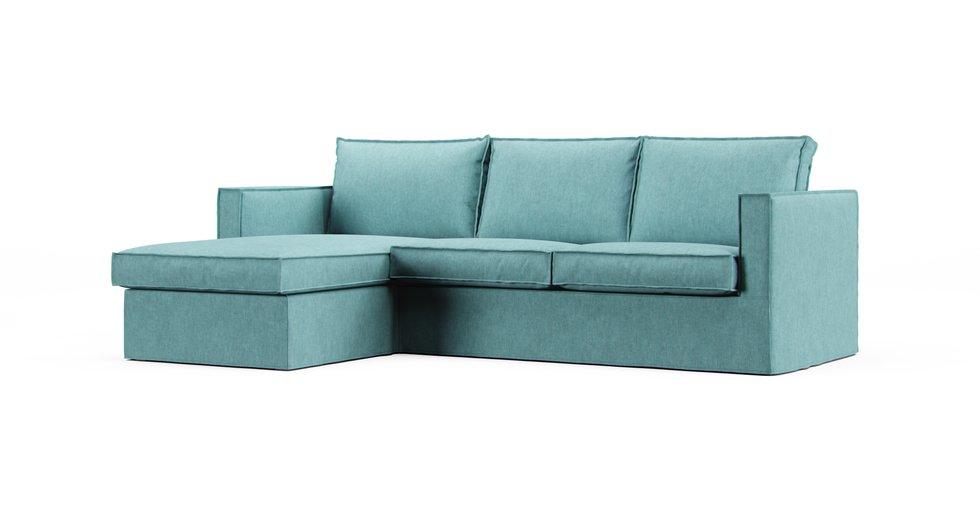 Karlstad Loveseat with Chaise Cover - Care+ Tweed Mineral Blue