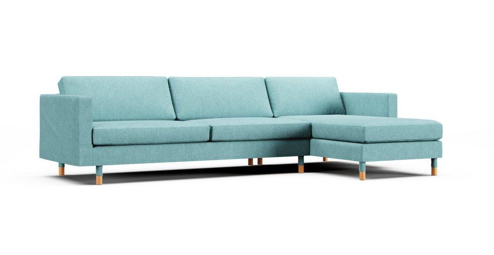 Landskrona 4-seat (with Chaise) Sofa Cover - Care+ Tweed Mineral Blue