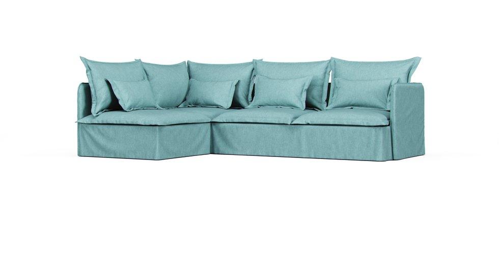 Soderhamn 4-seat Corner (Open End) Sofa Cover - Care+ Tweed Mineral Blue
