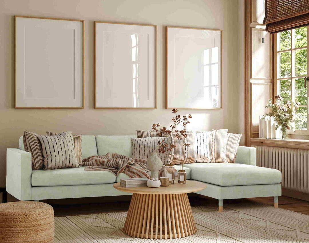 Nordic Minimalist living room with IKEA Landskrona sofa in Performance Weave Stone slipcover