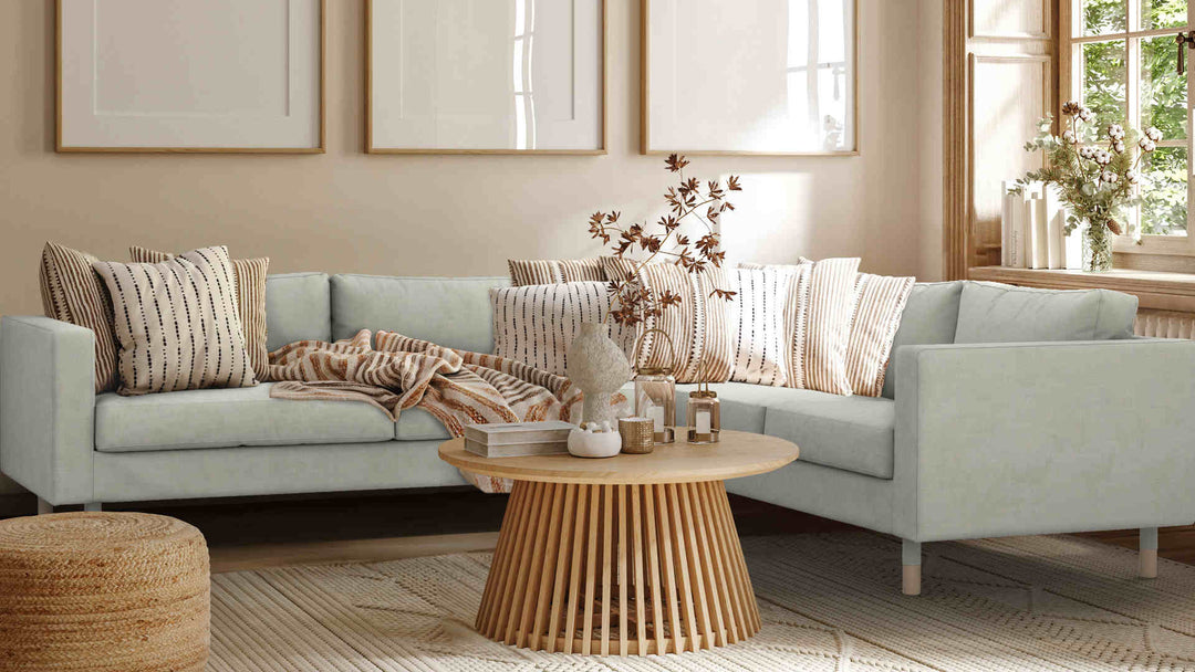 Nordic Minimalist living room with IKEA Morabo sofa in Performance Weave Stone slipcover