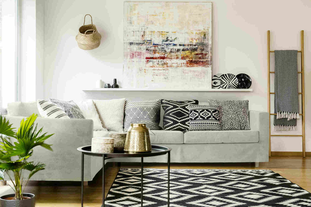 Scandinavian living room with IKEA Morabo sofa in Performance Weave Stone slipcover