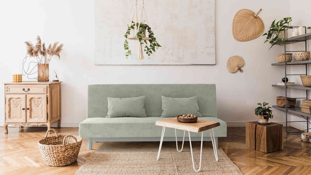 Scandinavian living room with IKEA Beddinge sofa in Performance Weave Stone slipcover