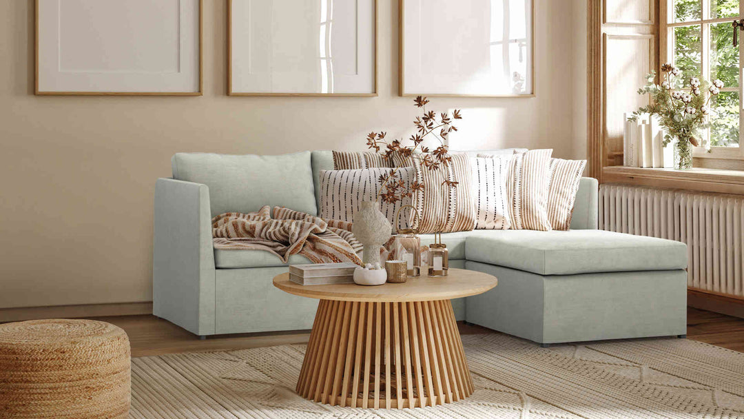 Nordic Minimalist living room with IKEA Brathult sofa in Performance Weave Stone slipcover