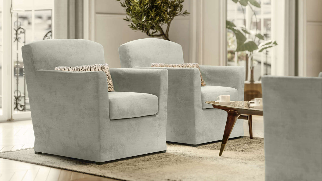 Scandinavian living room with IKEA Ekenas sofa in Performance Weave Stone slipcover