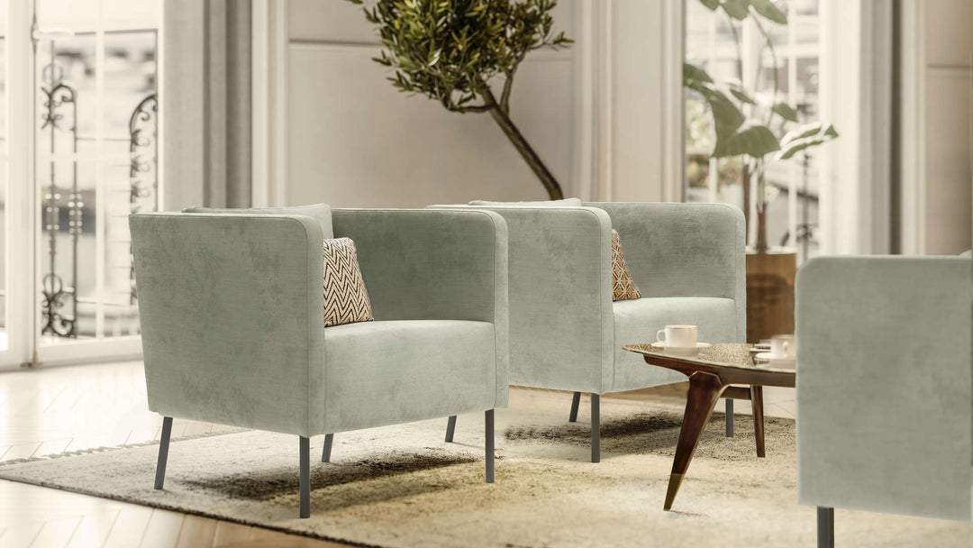 Scandinavian living room with IKEA Ekero sofa in Performance Weave Stone slipcover